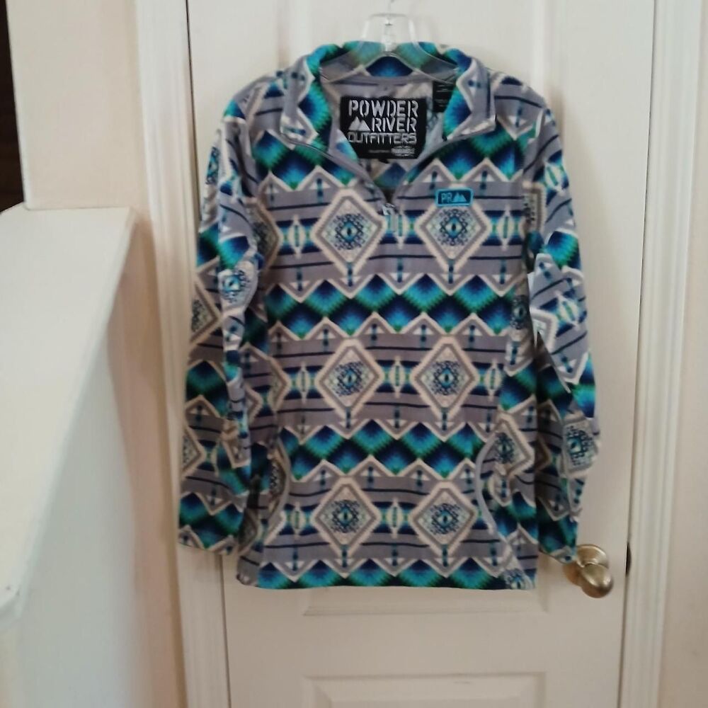Powder River Outfitters Southwestern Aztec Fleece Quarter Zip Pullover S Utility